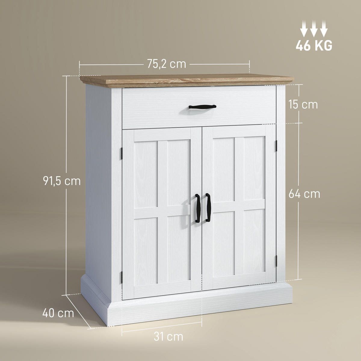 SIDEBOARD DE-11169 2 Türen, Schublade & verstellbarer Boden Weiß - Weiß, Holzwerkstoff (75.2/91.5/40cm) - ComfortXL