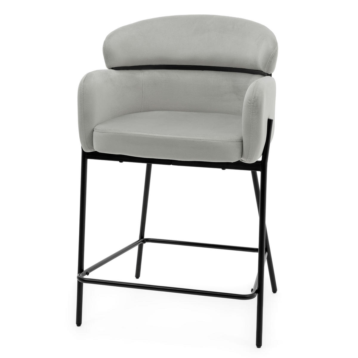 BARHOCKER BOLZANO gepolsterter mit Steppung - hellgrau - Samt Velour - Hellgrau/Schwarz, Textil/Metall (60/99/55cm) - NEW HOME