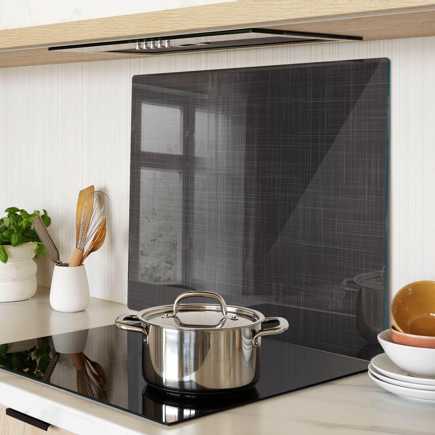 GLASPLATTE 60x52 cm Leinenstruktur - Schwarz, Glas (60/0.4/52cm) - TULUP