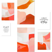 POSTER Set Mit 6 Abstrakte Farben Orange Rot Weiß Formen A3 & A4 Rahmenlos - Klar, Papier (29/3cm) - Nacnic