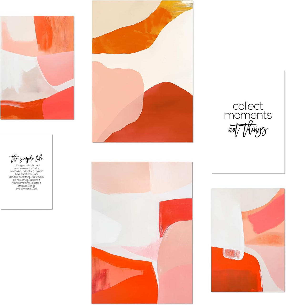 POSTER Set Mit 6 Abstrakte Farben Orange Rot Weiß Formen A3 & A4 Rahmenlos - Klar, Papier (29/3cm) - Nacnic
