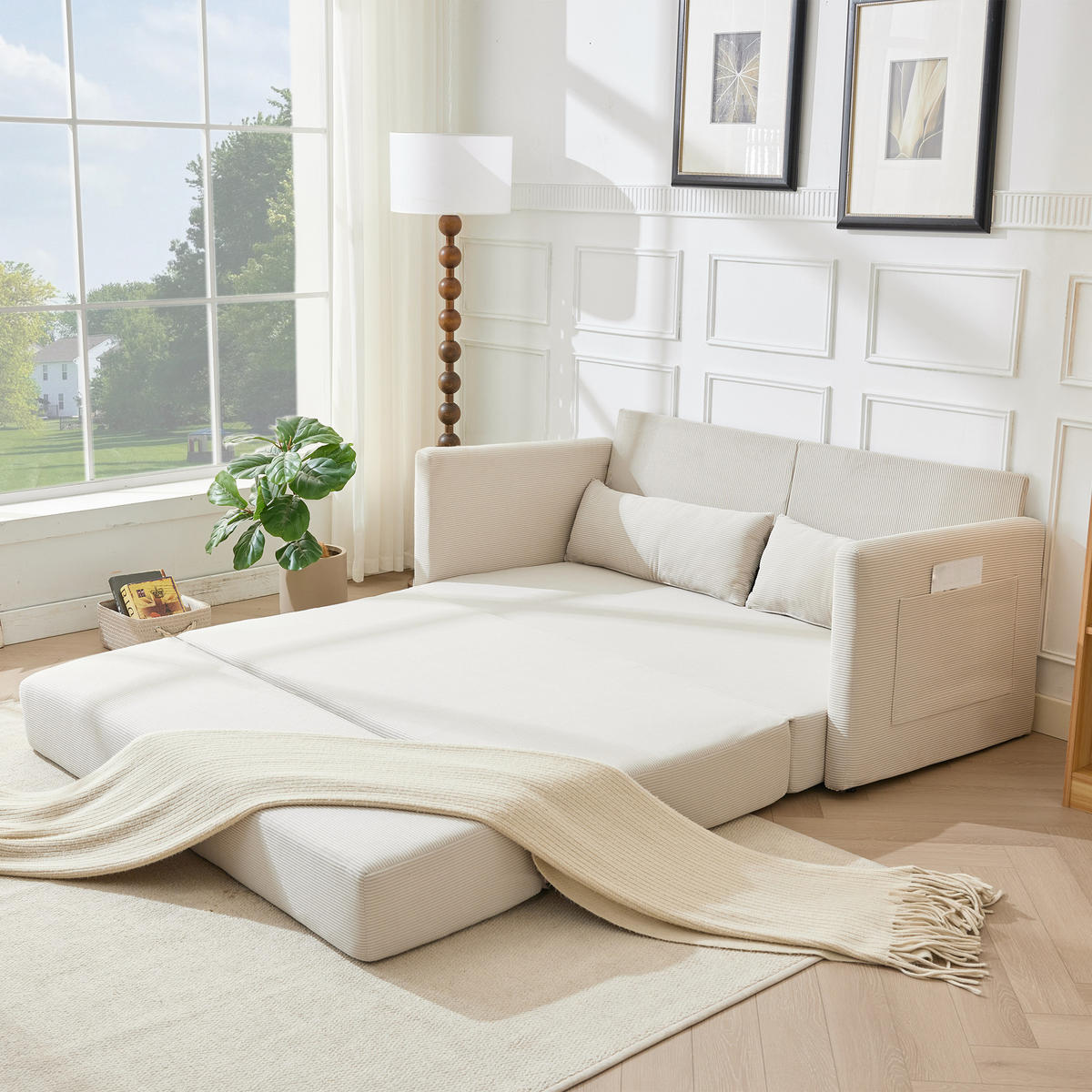 SCHLAFSOFA 2-Sitzer Sofa mit Schlaffunktion,klappbar,Beige - Beige, Textil (165/82/92cm) - LVHOM