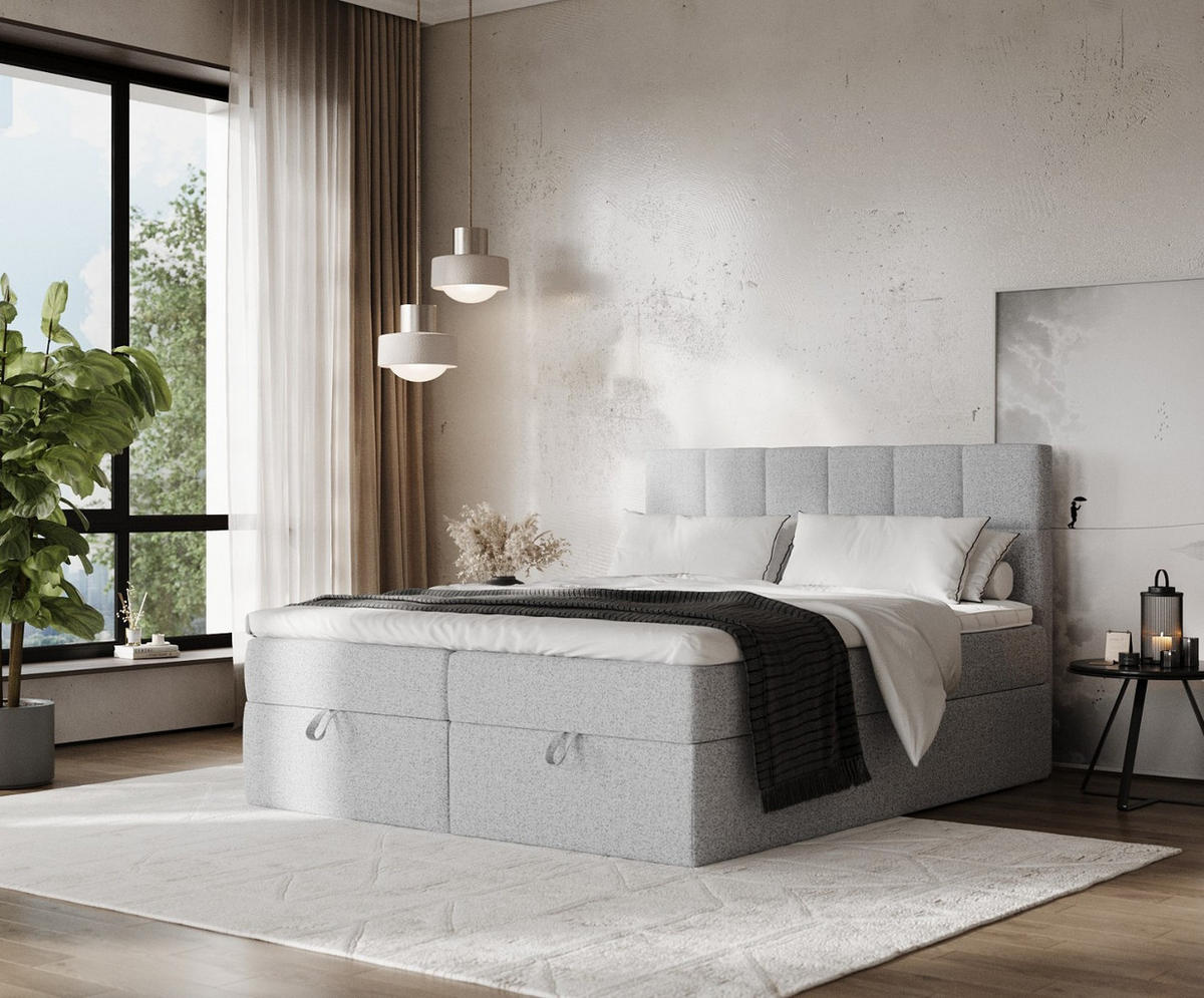 BOXBETT Savio 200/200 cm Grau im Riva Stoff - Schwarz/Grau, Holz/Holzwerkstoff (200/200cm) - AltaBeds