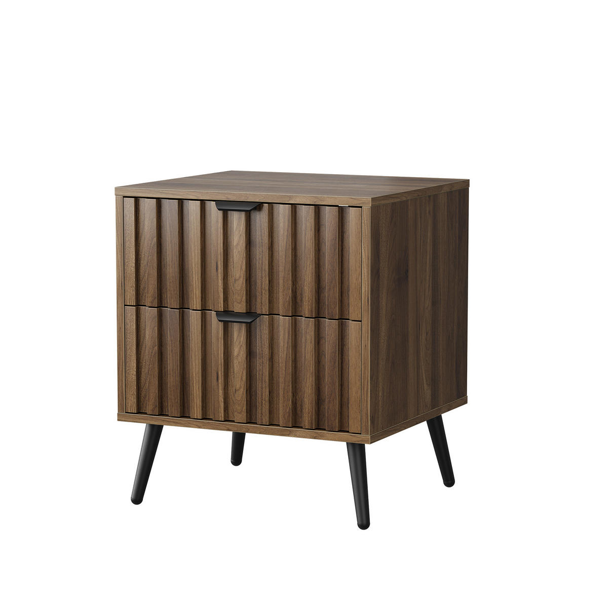NACHTTISCH 45/40/53 cm in Walnuss mit 2 Schubladen und Metallbeinen - Braun, Holzwerkstoff (40/53/45cm) - Flora Grace