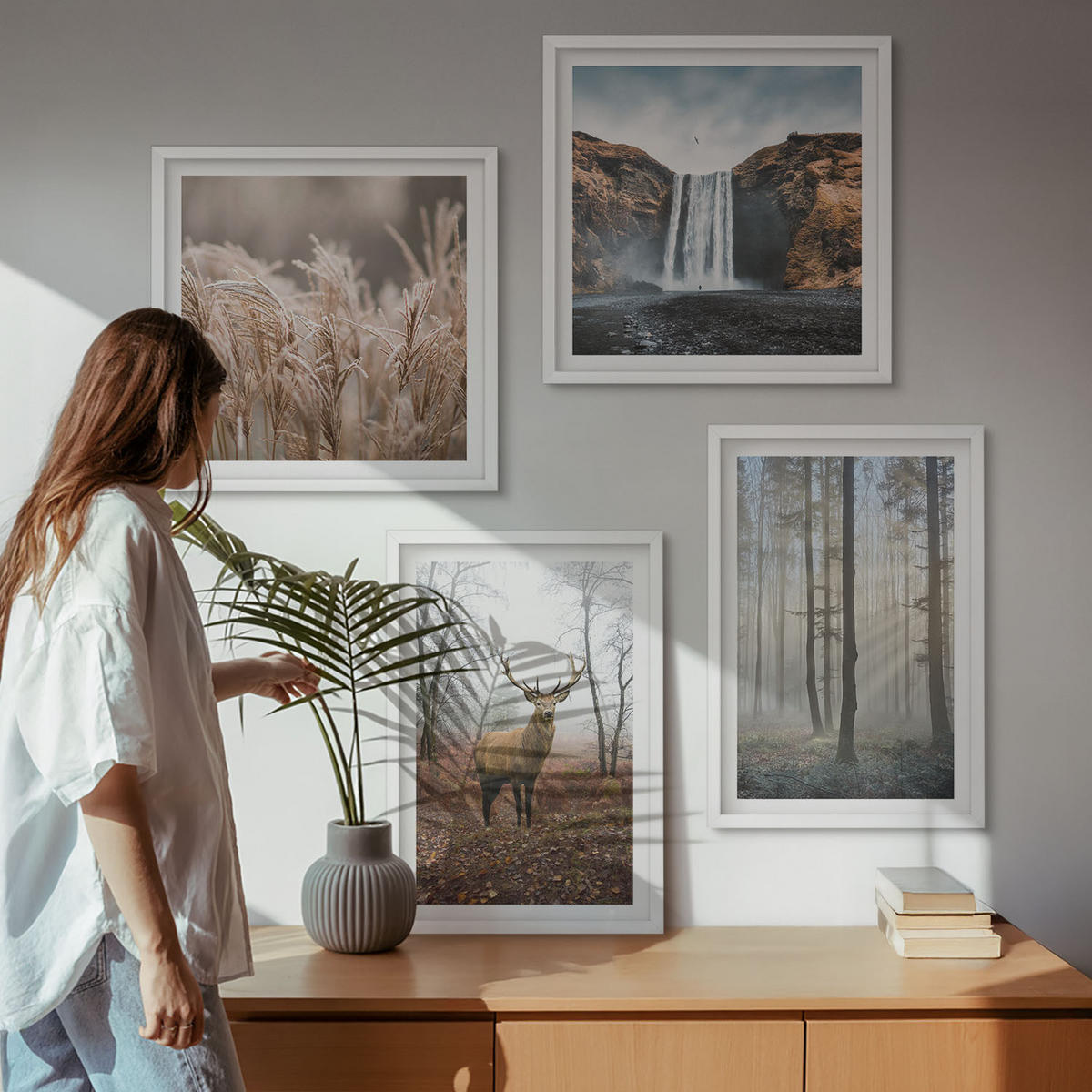 WANDBILDER 4er-Set - 50x50 cm & 40x60 cm Weißer Rahmen - Waldlandschaften der Wildnis - Weiß, Kunststoff (50/50cm) - ArtPrintCave