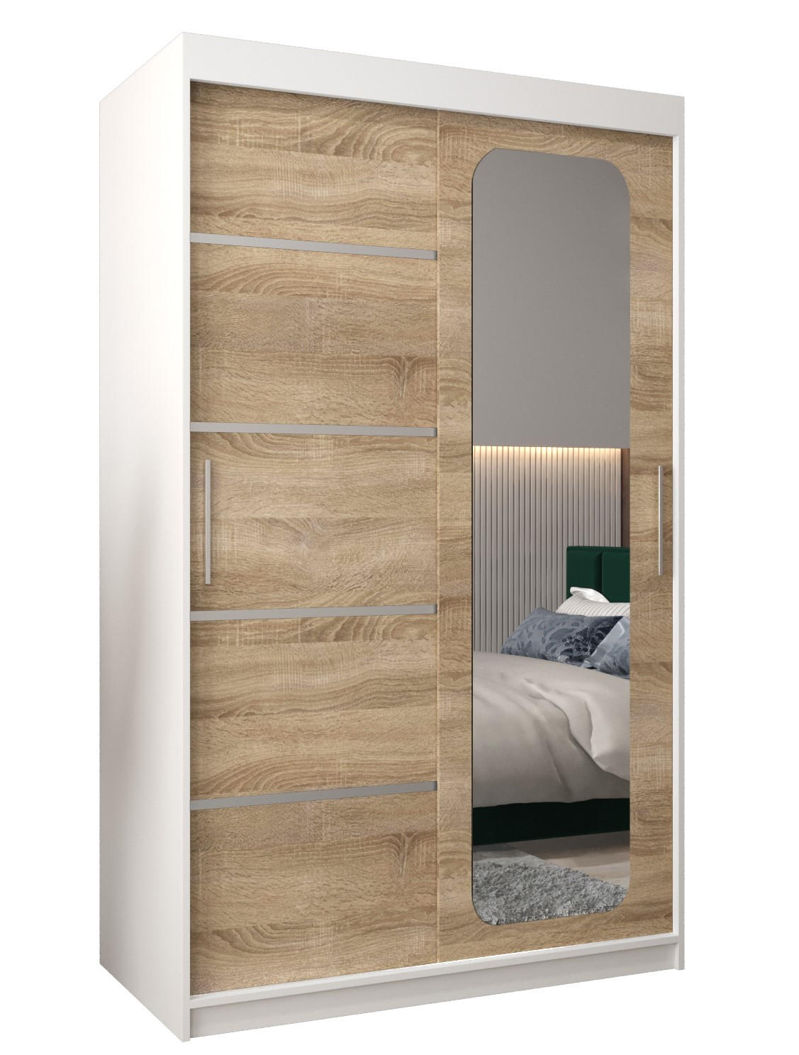 Abiks Möbel Schwebetürenschrank Weiß, Sonoma Eiche 120x200x62 cm