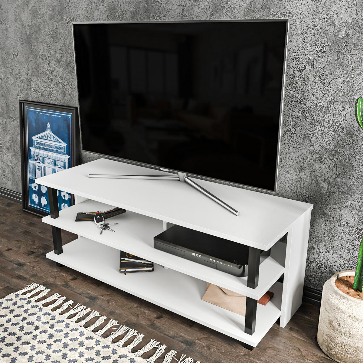 TV Board Pueblo Schwarz-Weiß - Schwarz/Weiß, Holzwerkstoff (120/47/45cm) - Decorotika