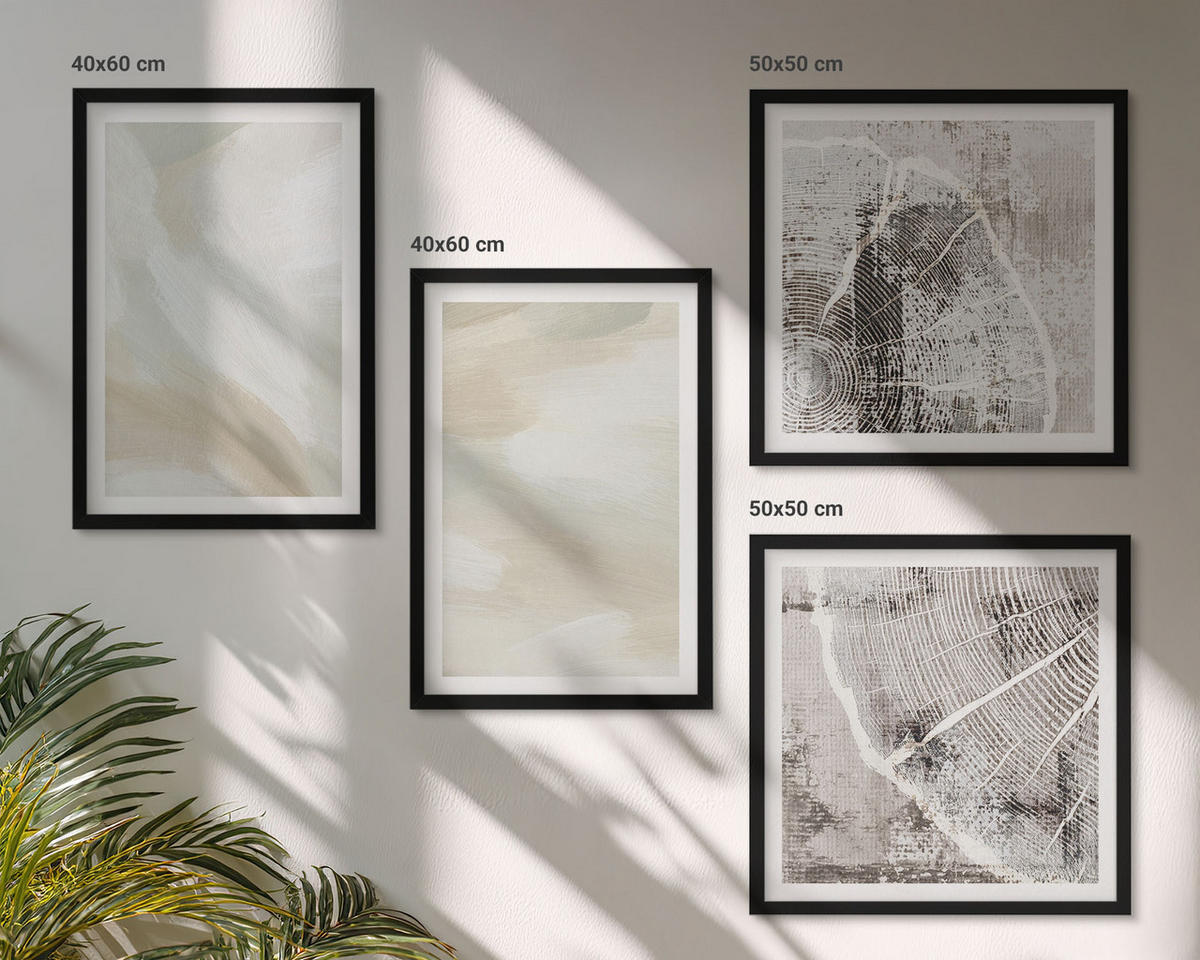 WANDBILDER 4er-Set - 50x50 cm & 40x60 cm Schwarzer Rahmen - Minimalismus der Farbstruktur - Schwarz, Kunststoff (50/50cm) - ArtPrintCave