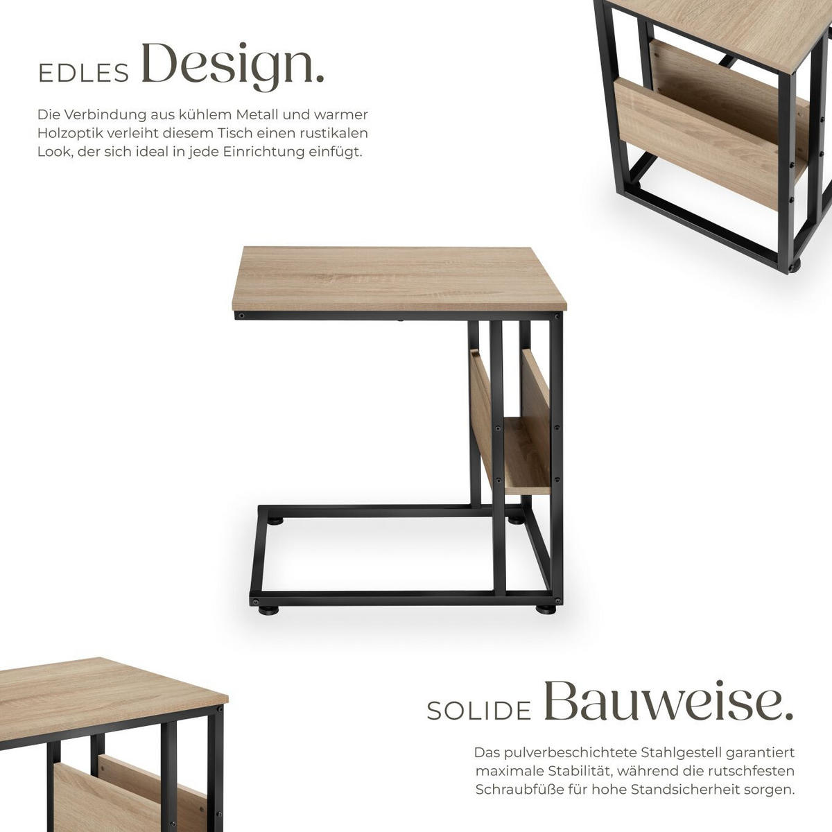 BEISTELLTISCH Wigan,55 x 36,5 x 60 cm,Industrial Holz hell, Eiche Sonoma - Naturfarben, Holz (55/36.5/60cm) - tectake