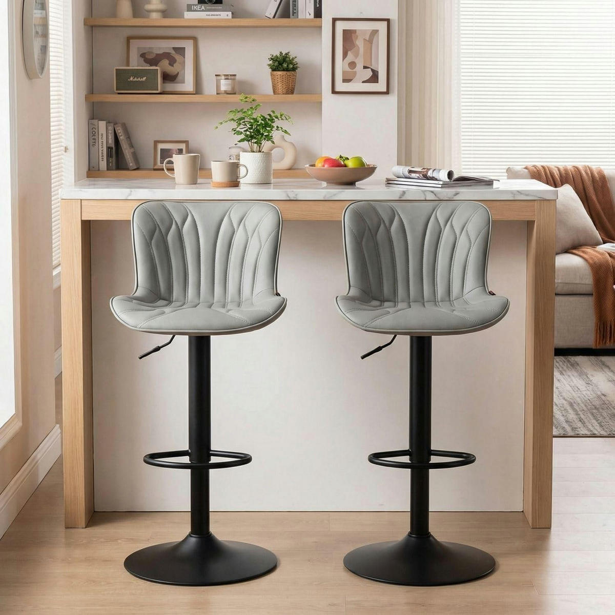 BARHOCKER 2er Set Kunstleder Grau Höhenverstellbar - Grau, Kunststoff (83/54/48cm)