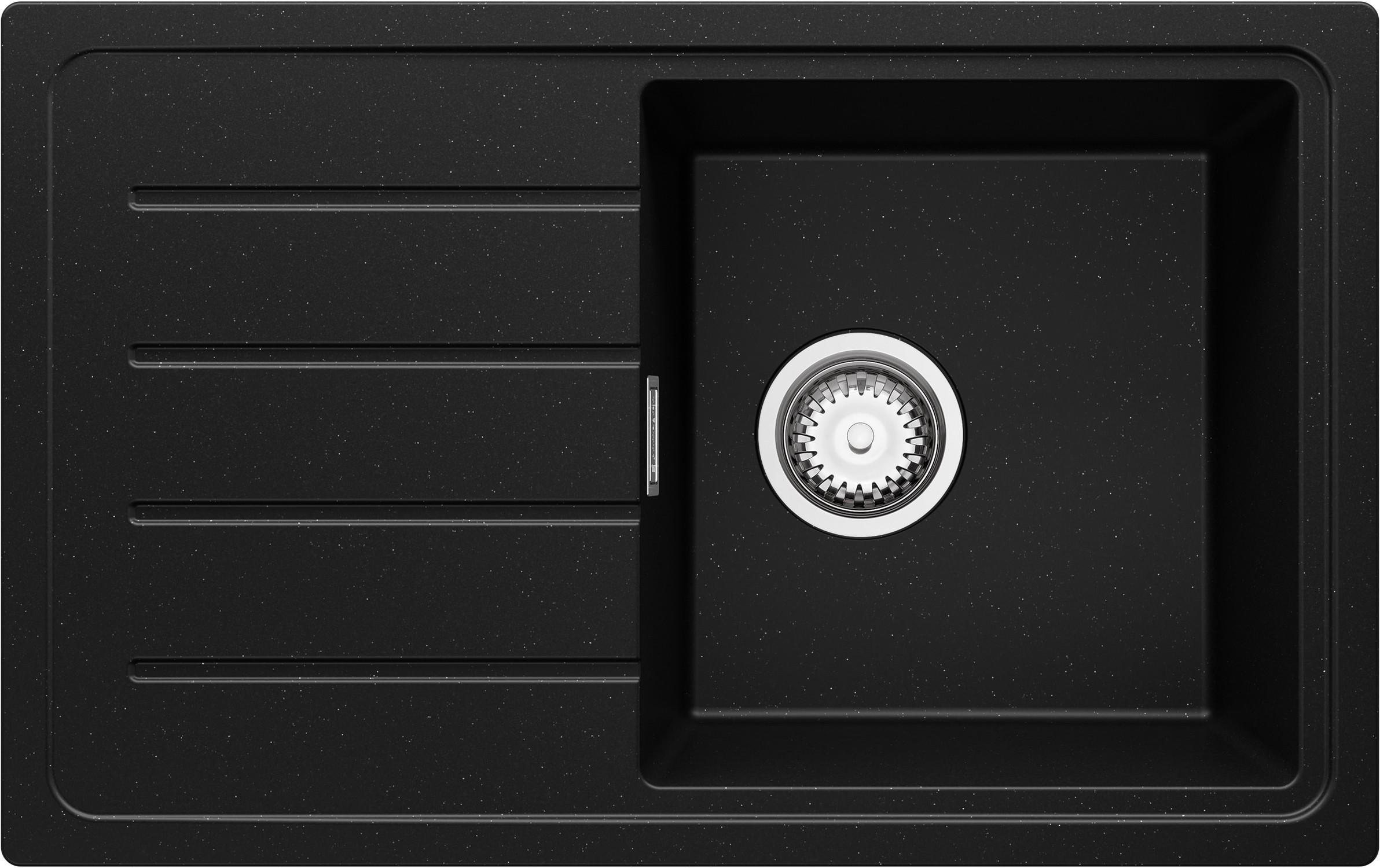 SPÜLBECKEN Kopenhagen Easy, 2-er set Schwarz Metallic 70/44 cm 1 Becken + Ablauf-Set ab 45er Unterschrank - Chromfarben/Schwarz Hochglanz, Kunststoff (70/20/44cm) - Primagran