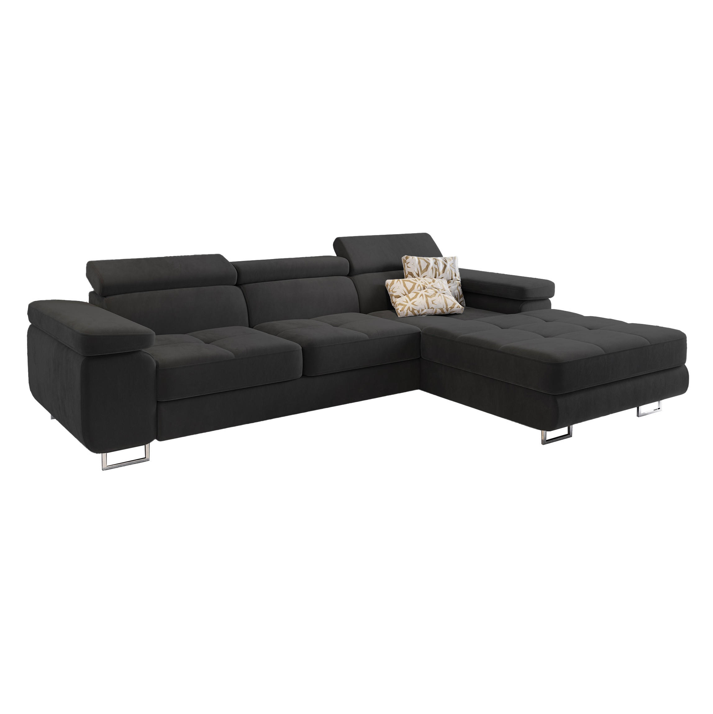 ROHOVÁ SEDAČKA ELMA černá - stříbrná/černá, kov/dřevo (280/205cm) - MASSENO