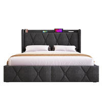 POLSTERBETT 160/200 cm grau aus Leinen mit USB, Steckdosen und 4 Schubladen - Grau, Textil (160/200cm) - OKWISH