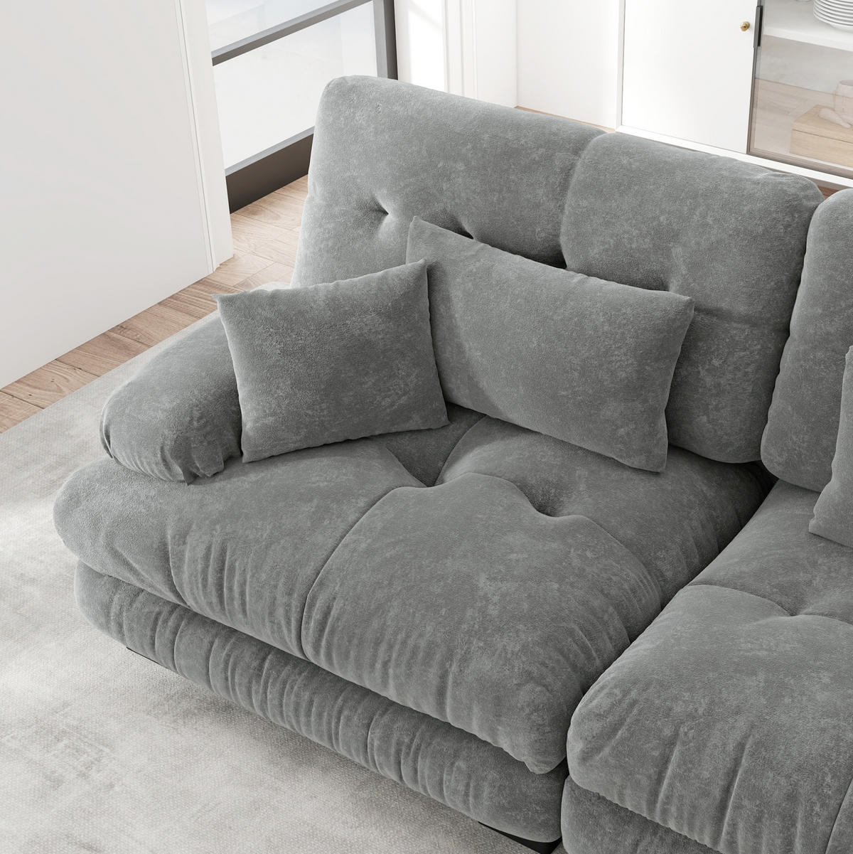 SOFA modular mit Tiefensitz Chenille Grey - Hellgrau, Kunststoff (77/81/406cm) - Meubliv