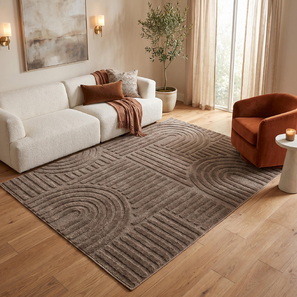 KURZFLORTEPPICH LINEA taupe Patchworkmuster 3D-Struktur 140/200 cm - Taupe, Textil (140/200cm) - Tapiso
