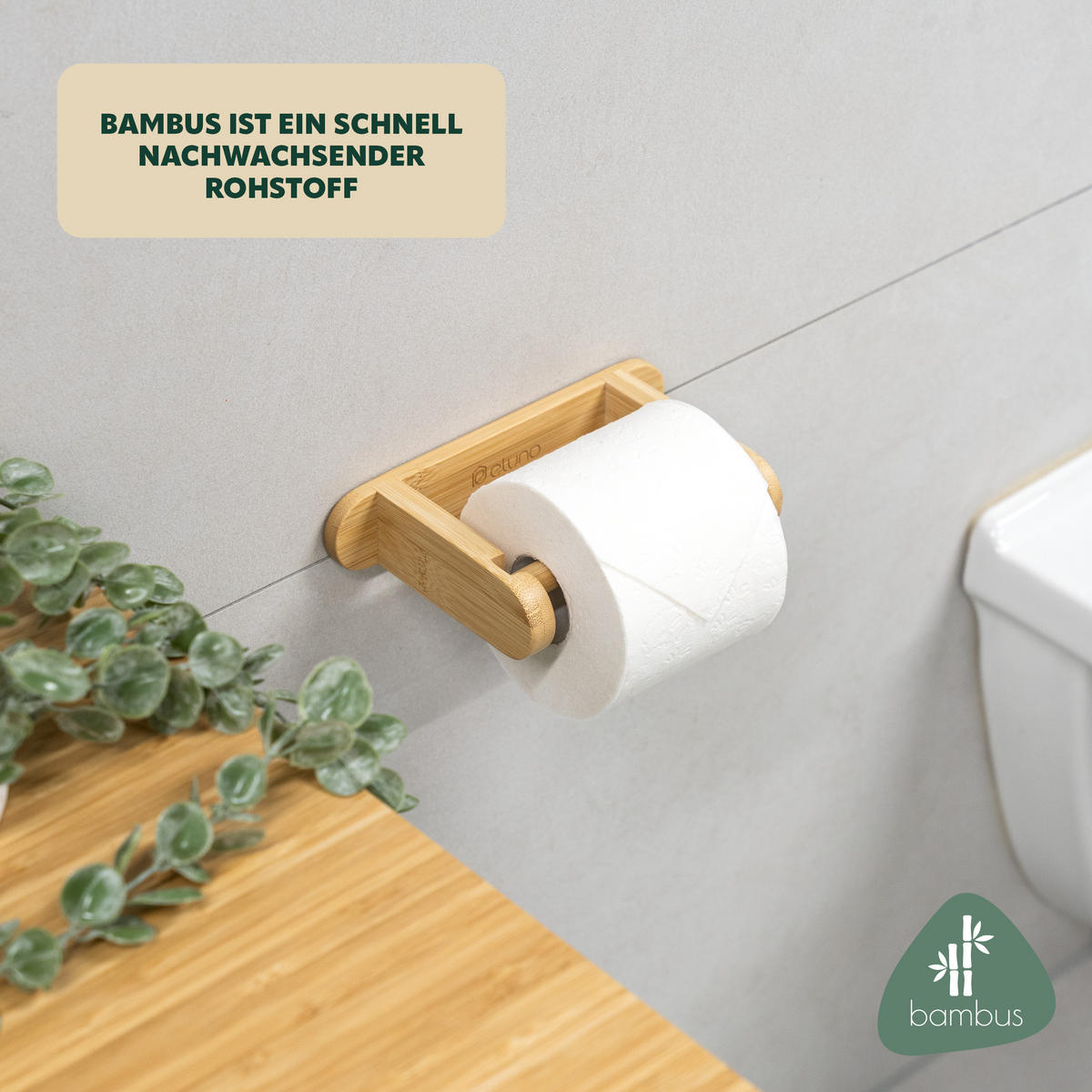 TOILETTENPAPIERHALTER, Bambus, zum Kleben - Braun, Holz (20/4/11.5cm) - eluno