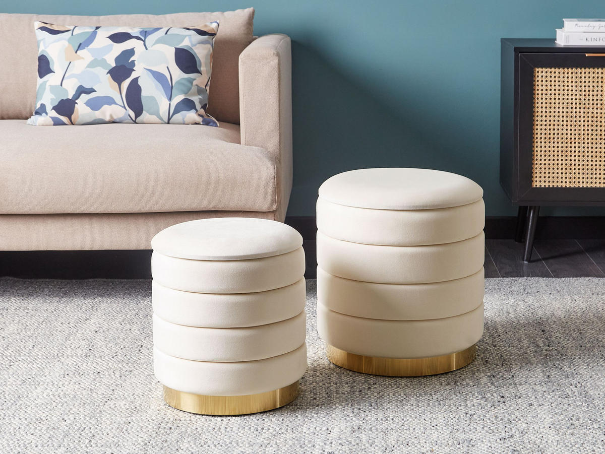 POUF 2er-Set Beige Garland - Beige/Goldfarben, Textil (40/44/40cm) - Beliani