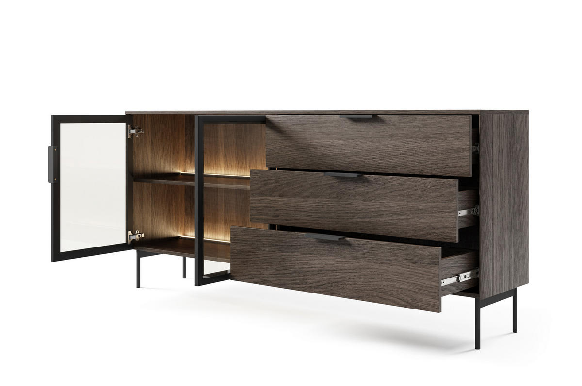KOMMODE, Dunin-Eiche, 181,3 x 82,6 x 39,3 cm - Schwarz/Braun, Holzwerkstoff/Metall (181.3/82.6/39.3cm) - 3XE LIVING