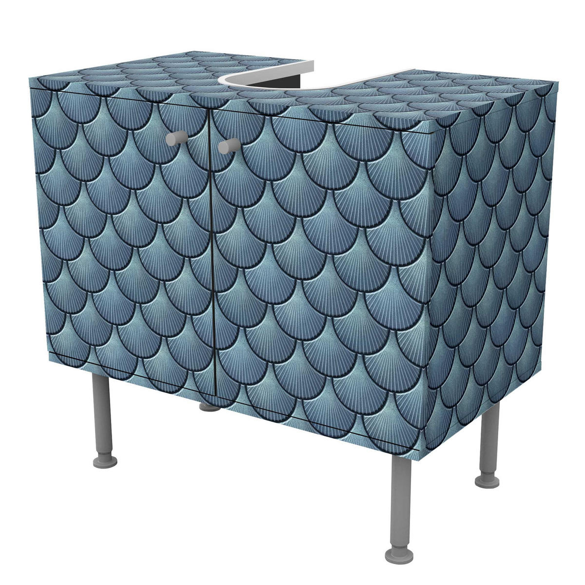 WASCHBECKENUNTERSCHRANK Muschel Fliesen Keramikoptik Blau 60/55/35 cm - Blau, Holzwerkstoff (60/55/35cm) - Bilderwelten