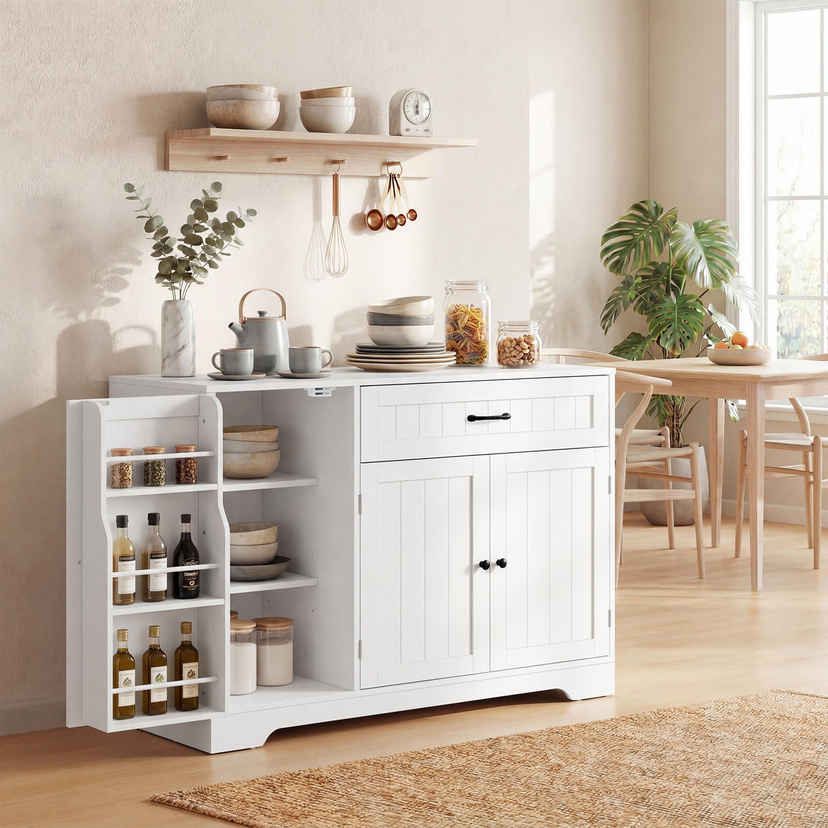 SIDEBOARD Weiß, 3 Türen, 1 Schublade, 110/40/80 cm - Weiß, Holz (110/80/40cm) - PANGIVO