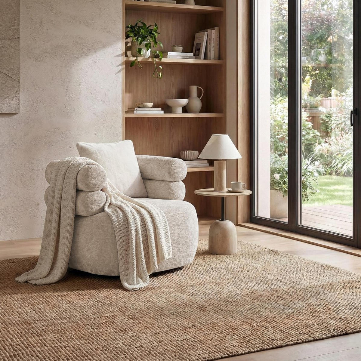 SESSEL Nano, Drehsessel mit runder Form, Beige - Beige, Textil (95/75/95cm) - Beautysofa