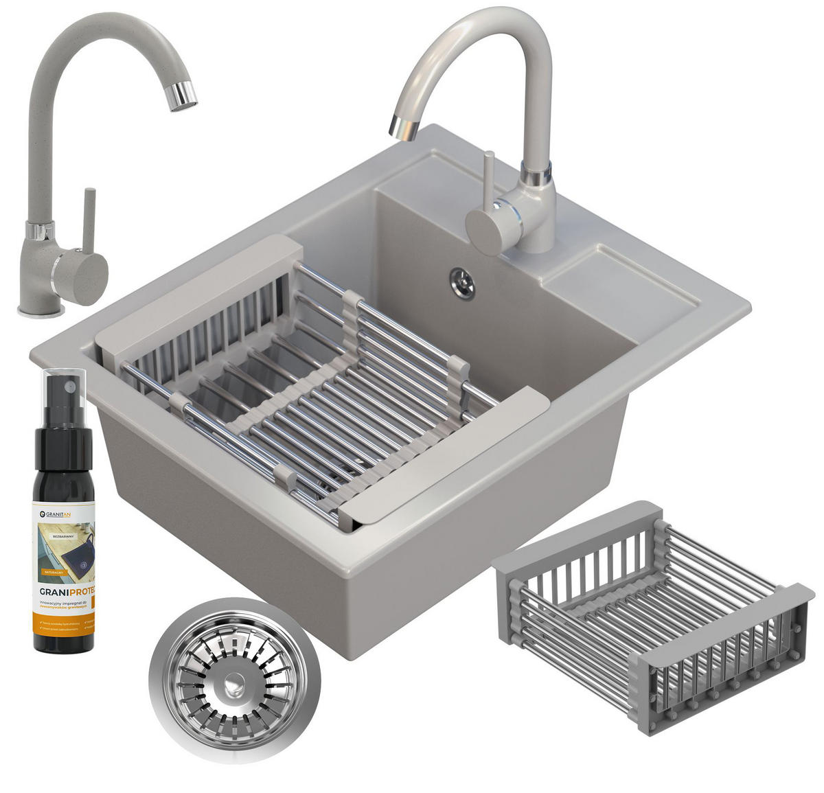 GRANITSPÜLE Best Mit Batterie und Siphon - Grau, Kunststoff/Stein (40/16/50cm) - Granitan
