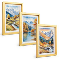 BILDER SET 3er Set - 20x30 cm Goldrahmen - Herbstliche Berge, Flusshäuser - Goldfarben, Kunststoff (20/30cm) - TULUP