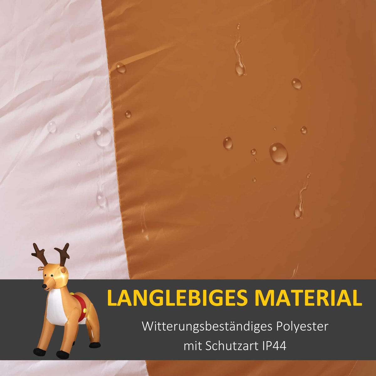 AUFBLASBARES Weihnachts-Rentier 180 cm aufblasbare Weihnachtsdeko mit LED - Gelb, Textil (80/180/155cm) - HOMCOM