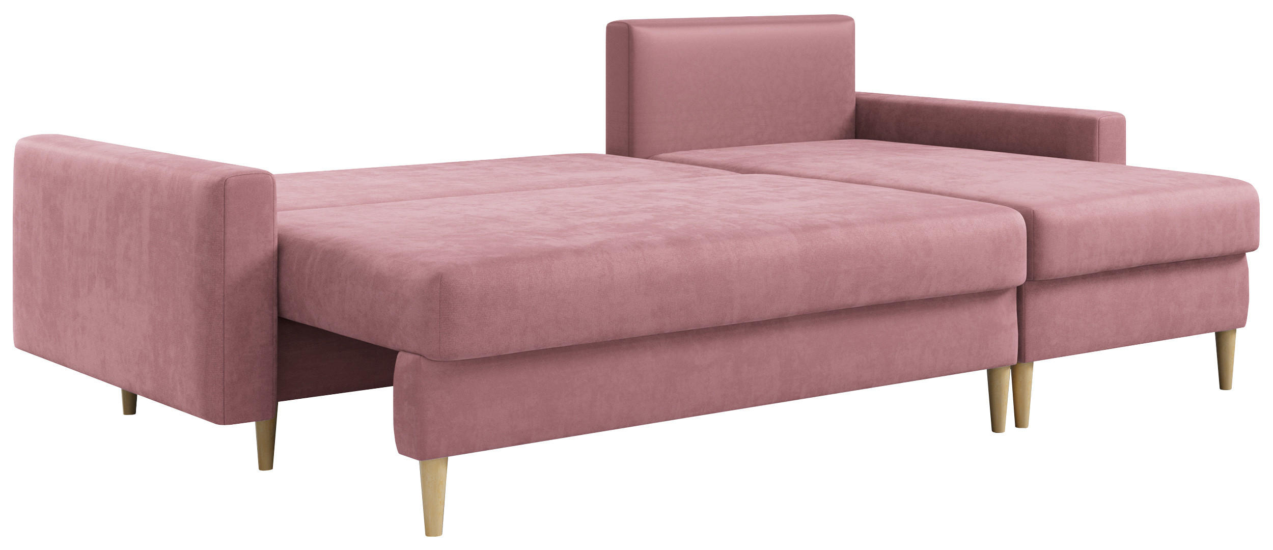 ECKSOFA Lang Velvet Rosa - Rosa/Braun, Holz/Textil (220/140cm) - MKS