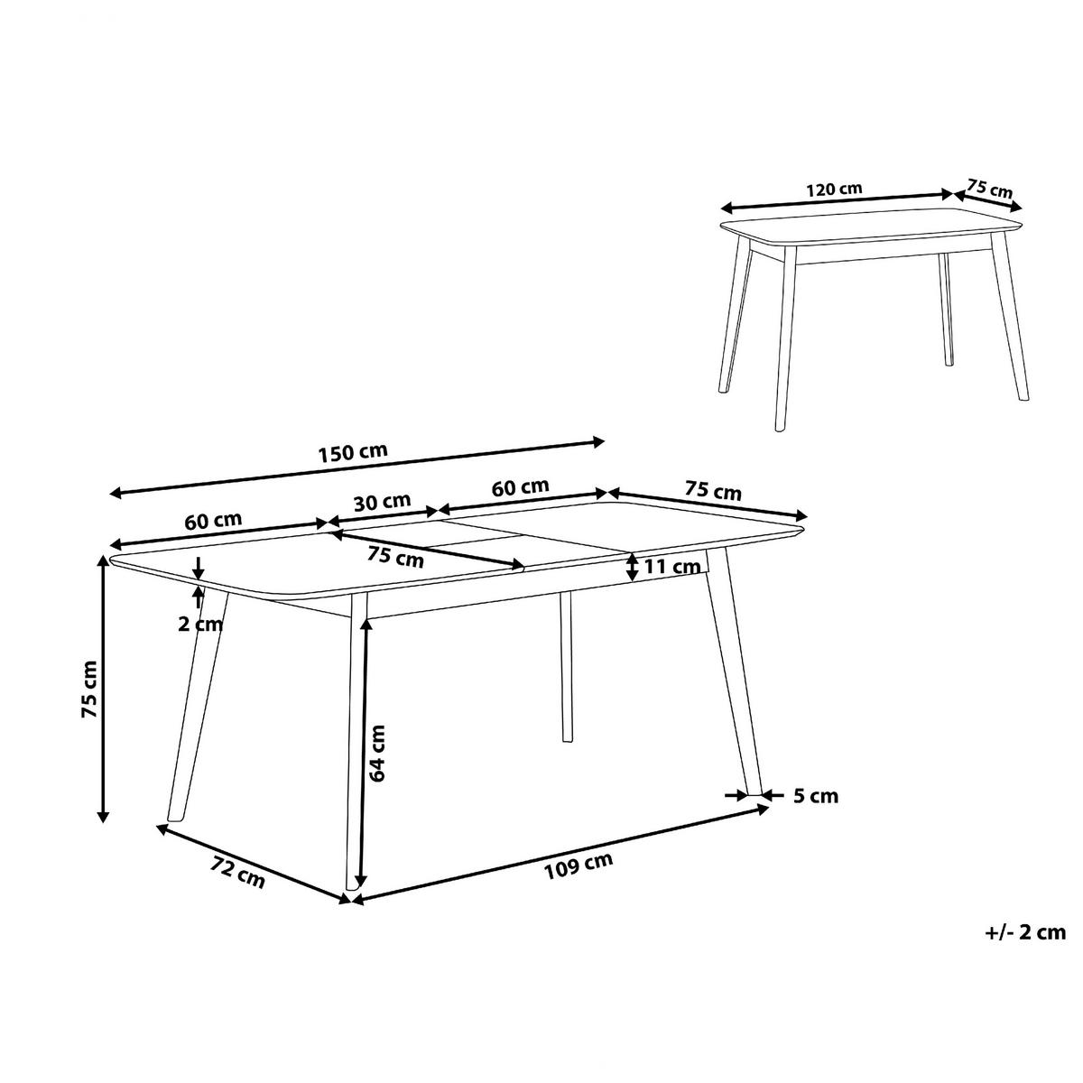 ESSTISCH 120-150/75/75 cm Hellbraun Rechteckig Madox - Hellbraun, Holzwerkstoff (150/75/75cm) - Beliani