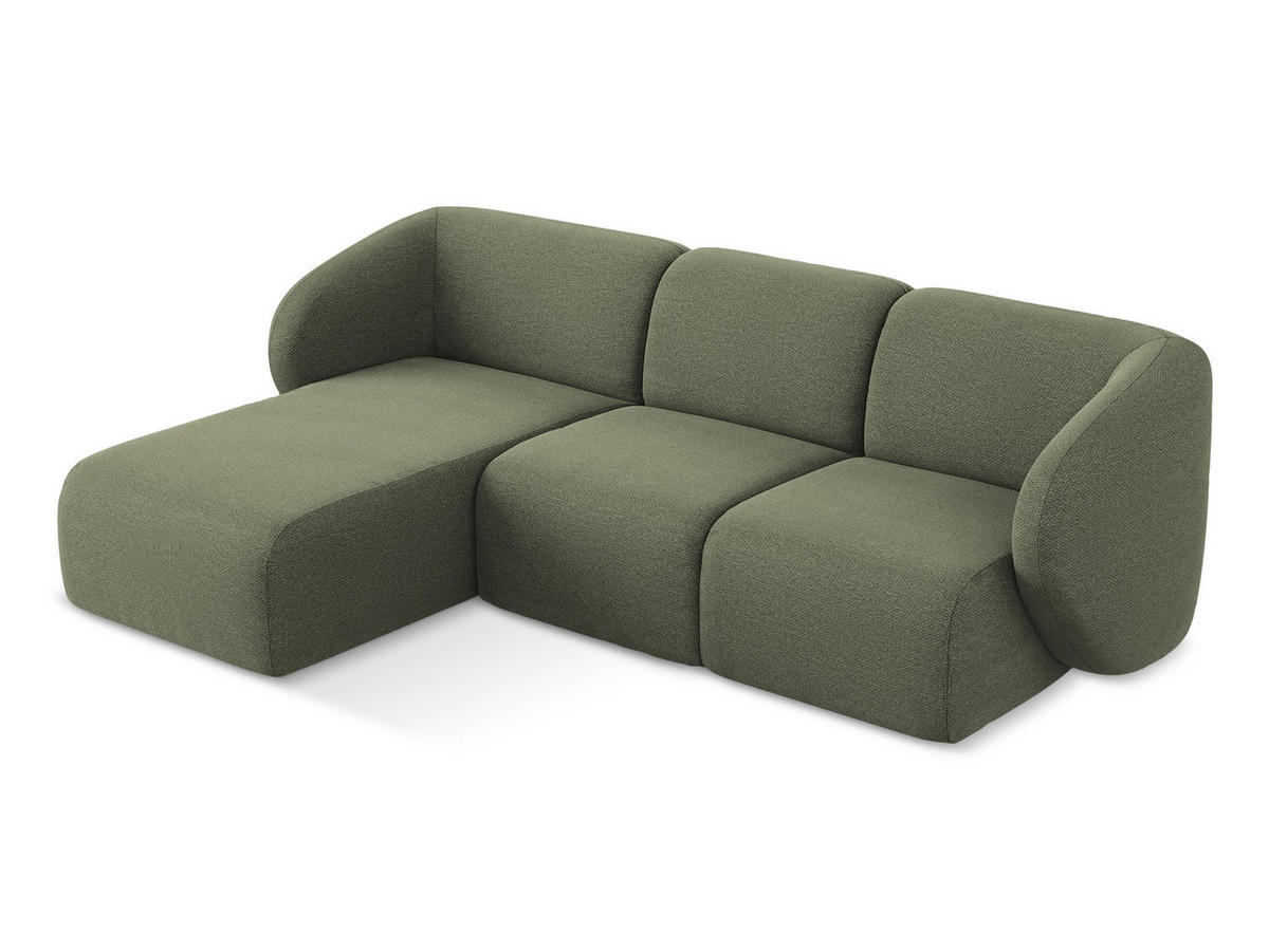 ECKSOFA Links Bouclé Stoff Grün - Schwarz/Olivgrün, Holzwerkstoff/Kunststoff (248/166cm) - Makamii