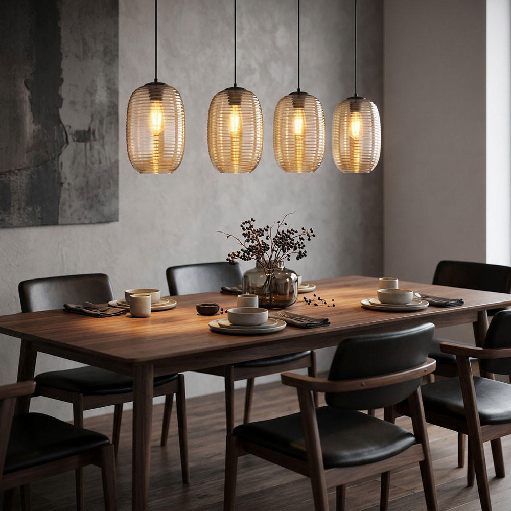 PENDELLEUCHTE Metall Schwarz, Glas Amber, 4-flammig - Orange, Glas (110/20/120cm) - Globo Lighting