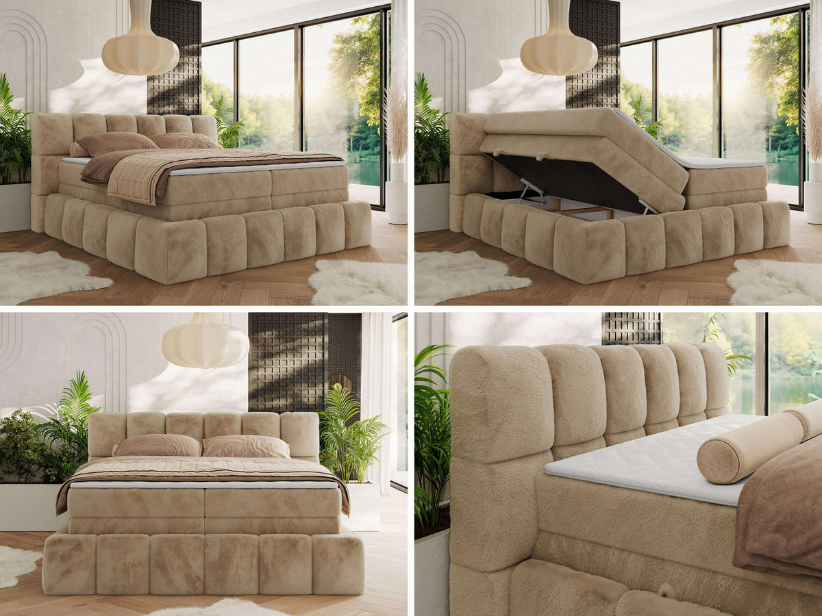 BOXSPRINGBETT NIRA KING 160/200 Beige Plüsch - H3 - Beige, Holz/Textil (160/200cm) - MKS