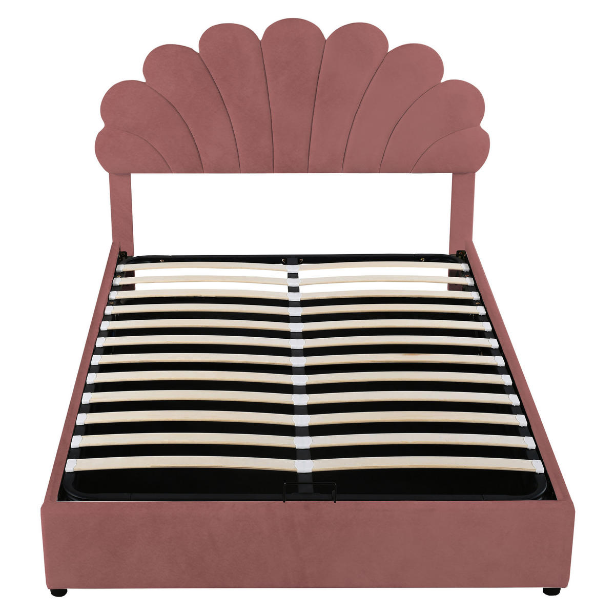 POLSTERBETT 140/200 cm mit geblümtem Kopfteil und hydraulischem Stauraum aus Samt - Pink, Textil (140/200cm) - OKWISH