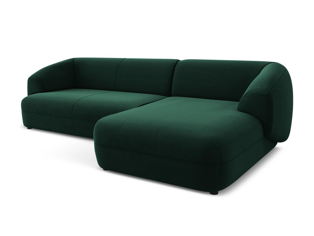 ECKSOFA Rechts Samt Stoff Grün - Dunkelgrün/Schwarz, Kunststoff/Textil (280/156cm) - Makamii