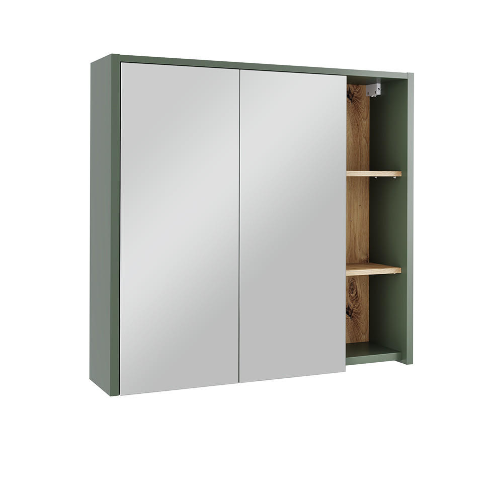 BADSPIEGELSCHRANK Viola Grün/Artisan 80 x 75 cm mit offenen Regalen - Eiche Artisan/Grün, Holzwerkstoff (80/75/18cm) - Vicco