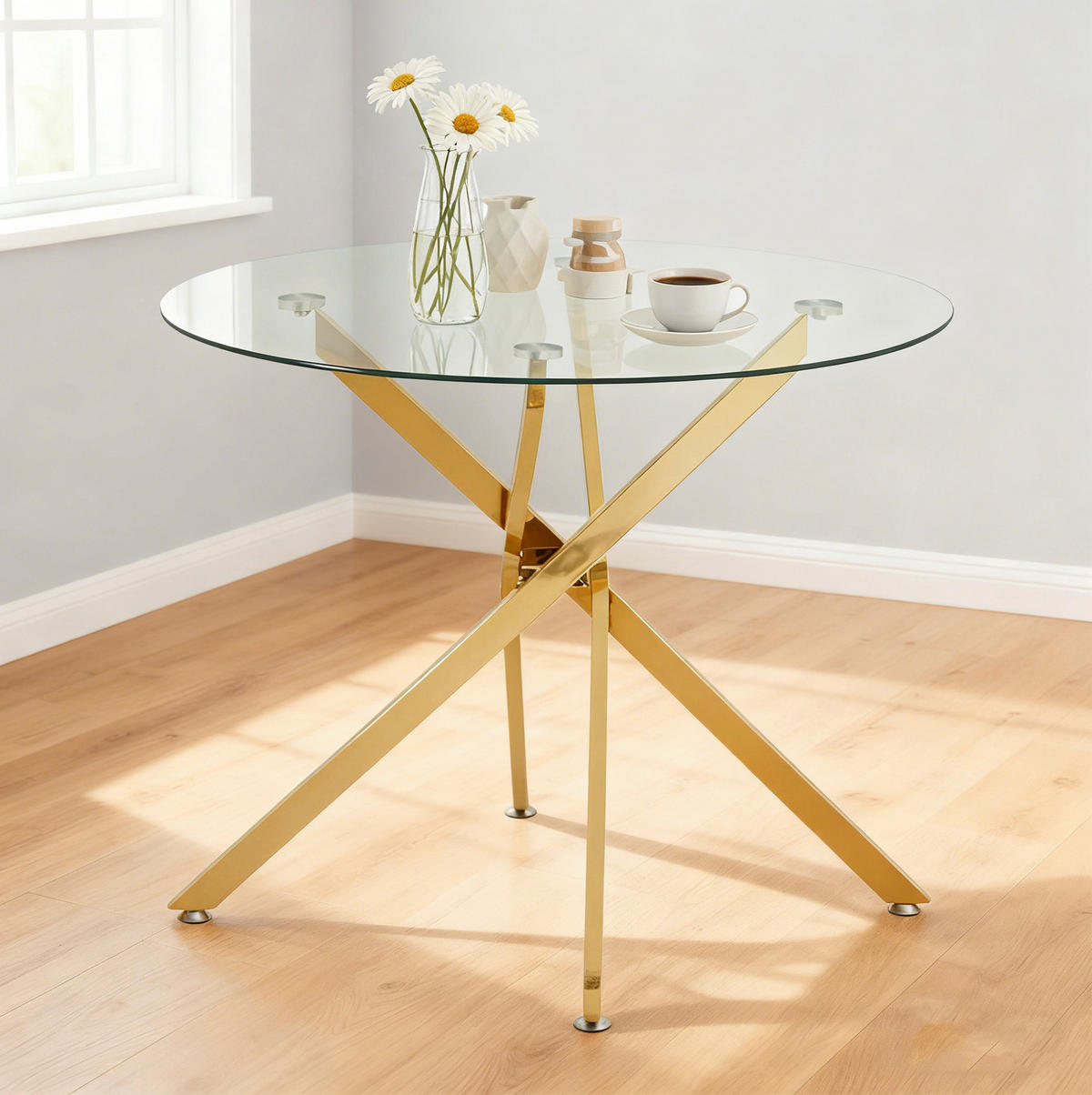 ESSTISCH rund Glas Metall Gold für 2 bis 4 Personen - Goldfarben, Metall (80/80/76cm) - Meubliv