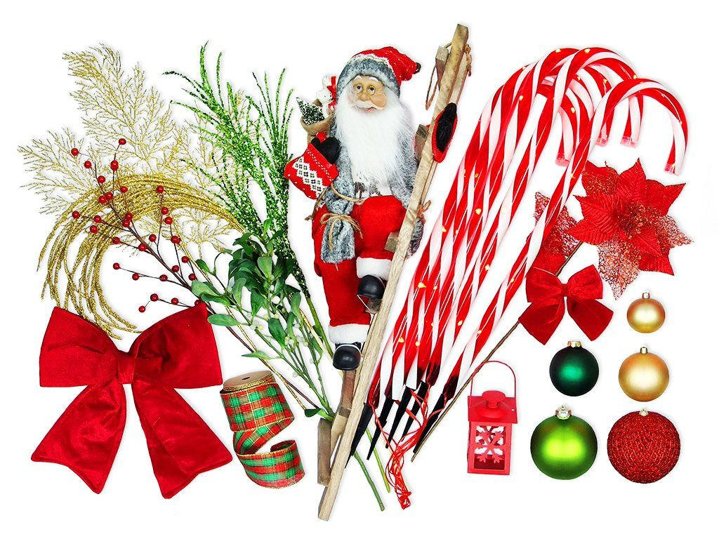 WEIHNACHTSBAUMSCHMUCK-SET SANTA CLAUS, 124-teilig, für Weihnachtsbäume 240–270 cm, inkl. Aufbewahrungsbox - Rot/Goldfarben, Kunststoff/Textil (55/50/75cm) - LAALU