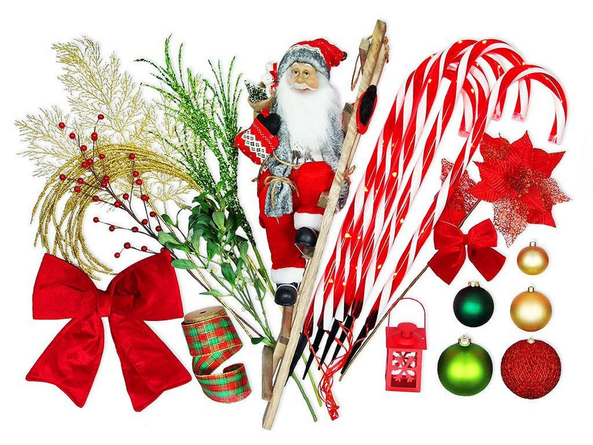 WEIHNACHTSBAUM künstlicher 150 cm, SANTA CLAUS, mit 87-teiligem Weihnachtsbaumschmuck, inkl. Metallständer und Aufbewahrungsbox - Rot/Goldfarben, Kunststoff/Metall (104/150cm) - LAALU