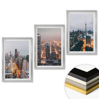 WANDBILDER 3er Set - 40x60 cm Silberner Rahmen - Städte bei Nacht, Wolkenkratzer, Lichter - Silberfarben, Kunststoff (40/60cm) - ArtPrintCave