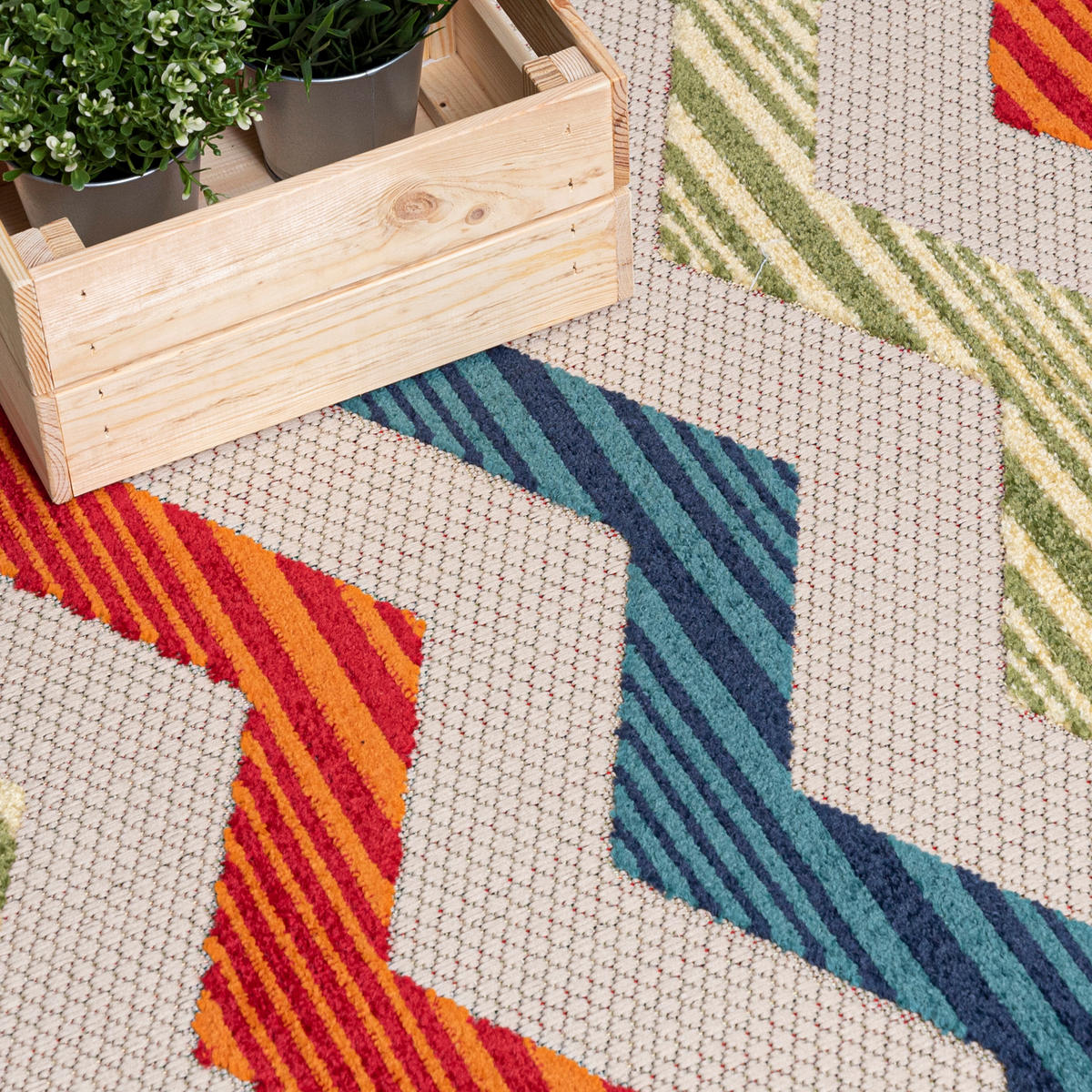 TEPPICH Outdoor Bunte Chevron Kurzflor Rechteckig - 80x150 cm - Multicolor, Textil (80/150cm) - Mazovia