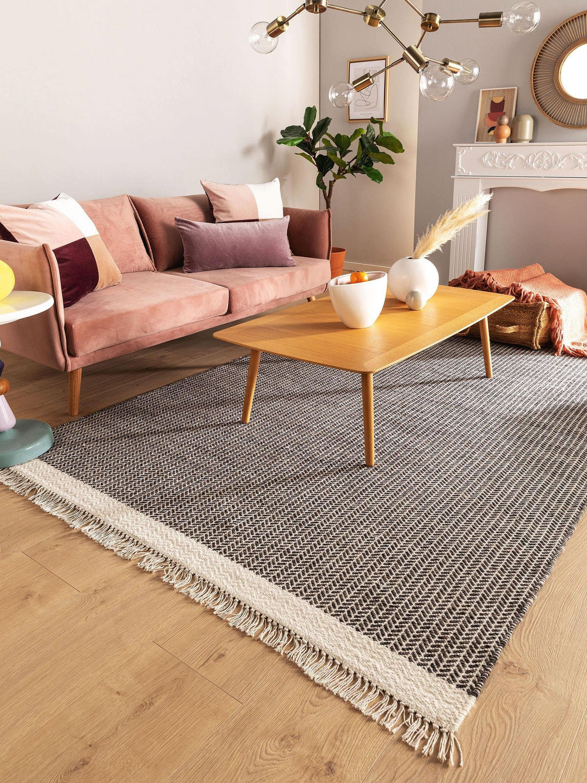 WOLLTEPPICH Kim Schwarz/Weiß 120x170 cm - Schwarz, Textil (120/170cm) - benuta Pure