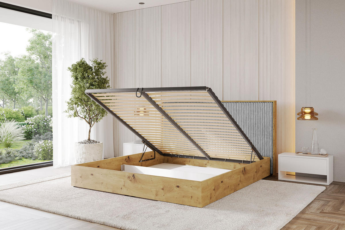 POLSTERBETT mit Bettkasten und Lattenrost, Boxbett mit Kopftei und Stauraum mit Matratze H3/H4 - ENZO10 160x200 Grau - Grau, Holzwerkstoff/Textil (160/200cm) - ALTDECOR