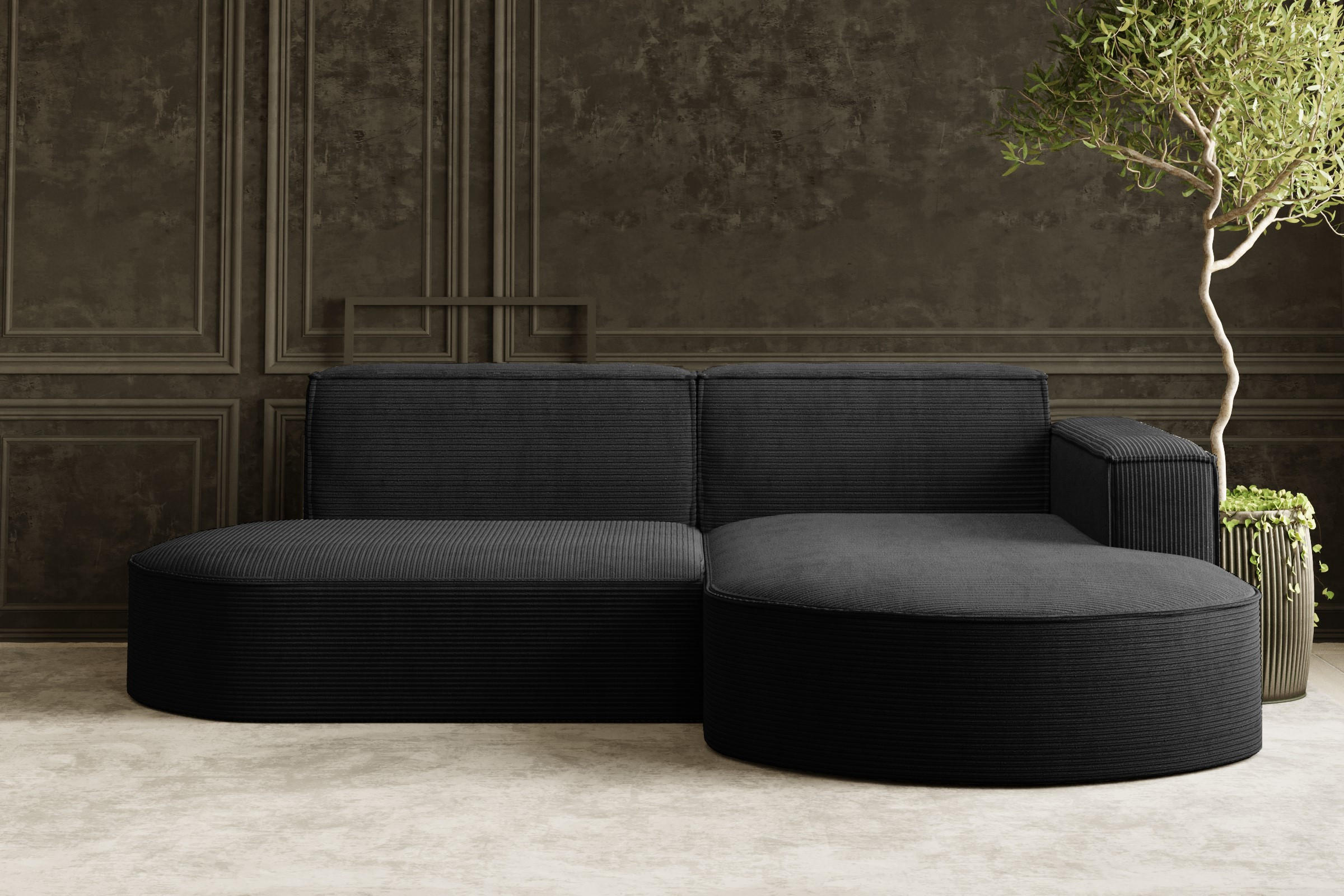 ECKSOFA Modena Studio, Cord Stoff Schwarz Rechts - Schwarz, Holzwerkstoff/Textil (236/165cm) - Kaiser Möbel