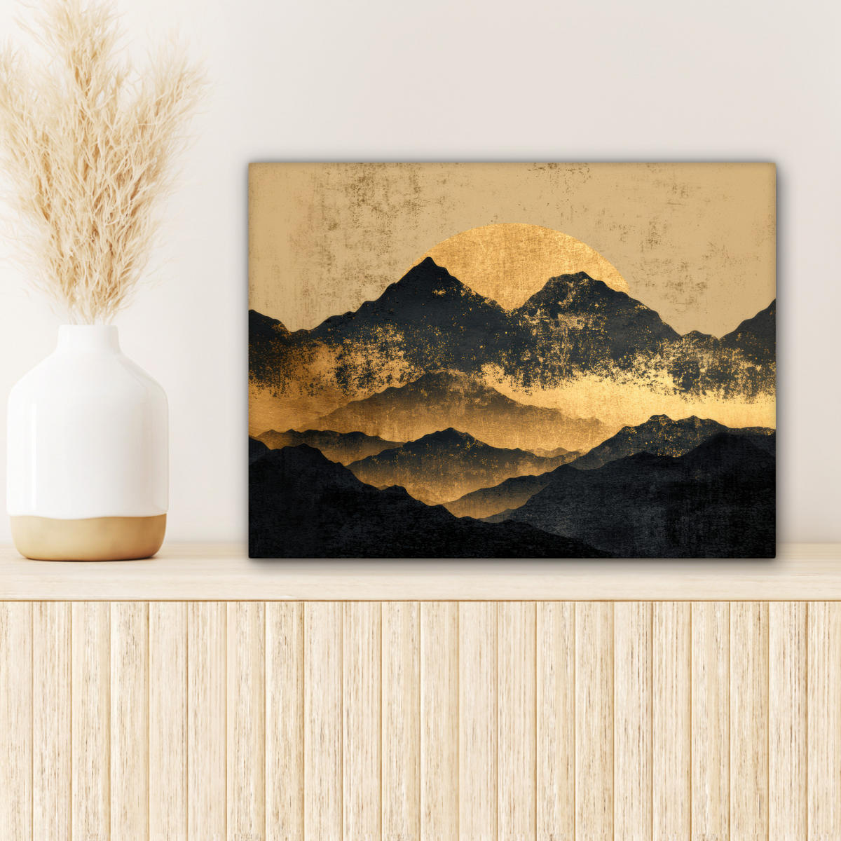 LEINWANDBILD Goldene Berge bei Mondschein Wandbild 40x30 cm - Goldfarben, Textil (40/30cm) - MuchoWow