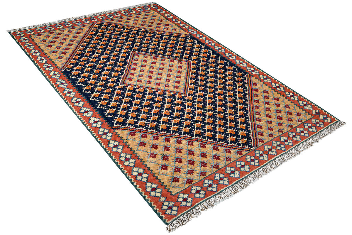 HANDWEBTEPPICH Kelim Senneh Blau 150/106 cm Schurwolle - Blau, Textil (106/150cm) - Looma