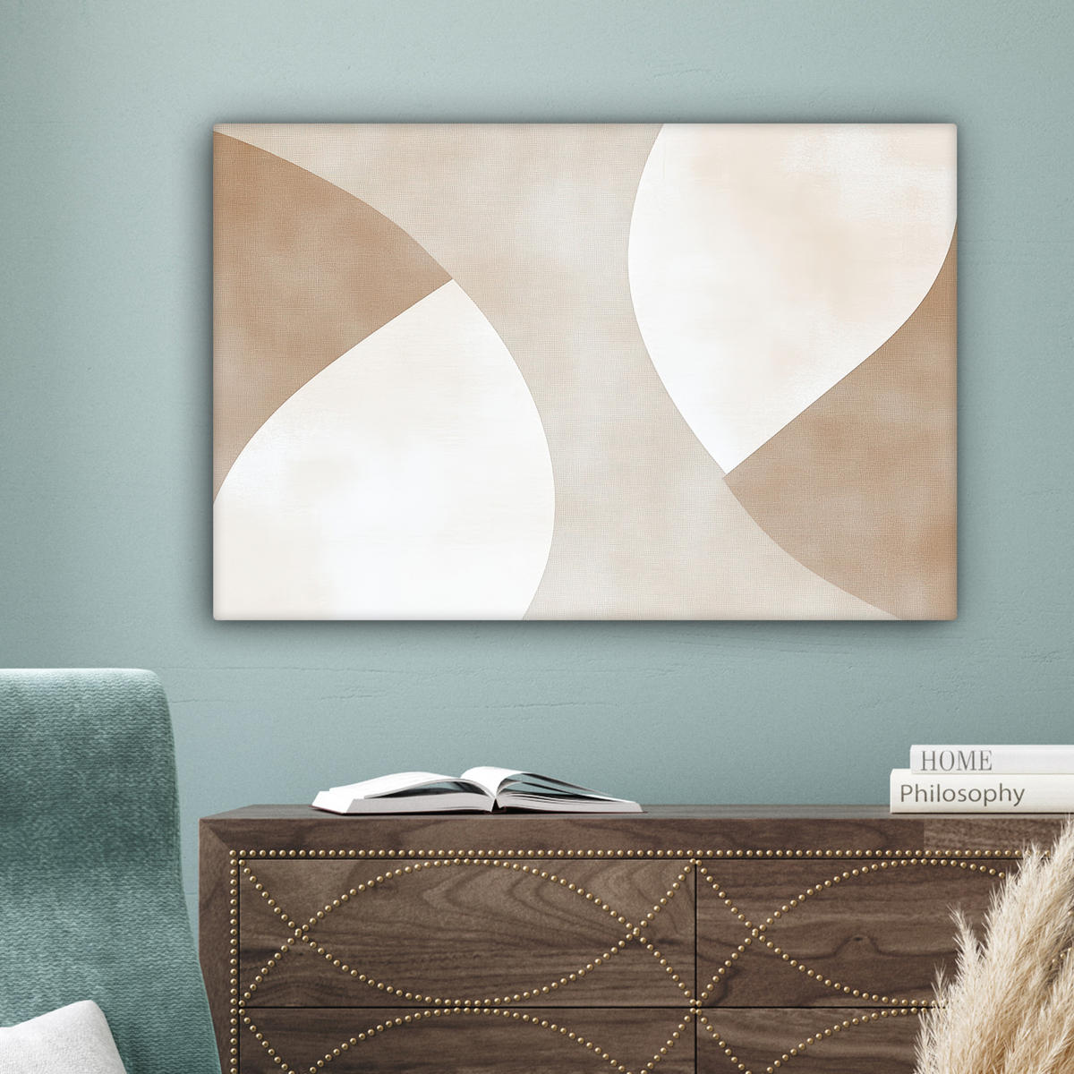 LEINWANDBILD Braun - Japandi - Abstrakt Wanddeko 90x60 cm - Sandfarben, Textil (90/60cm) - MuchoWow