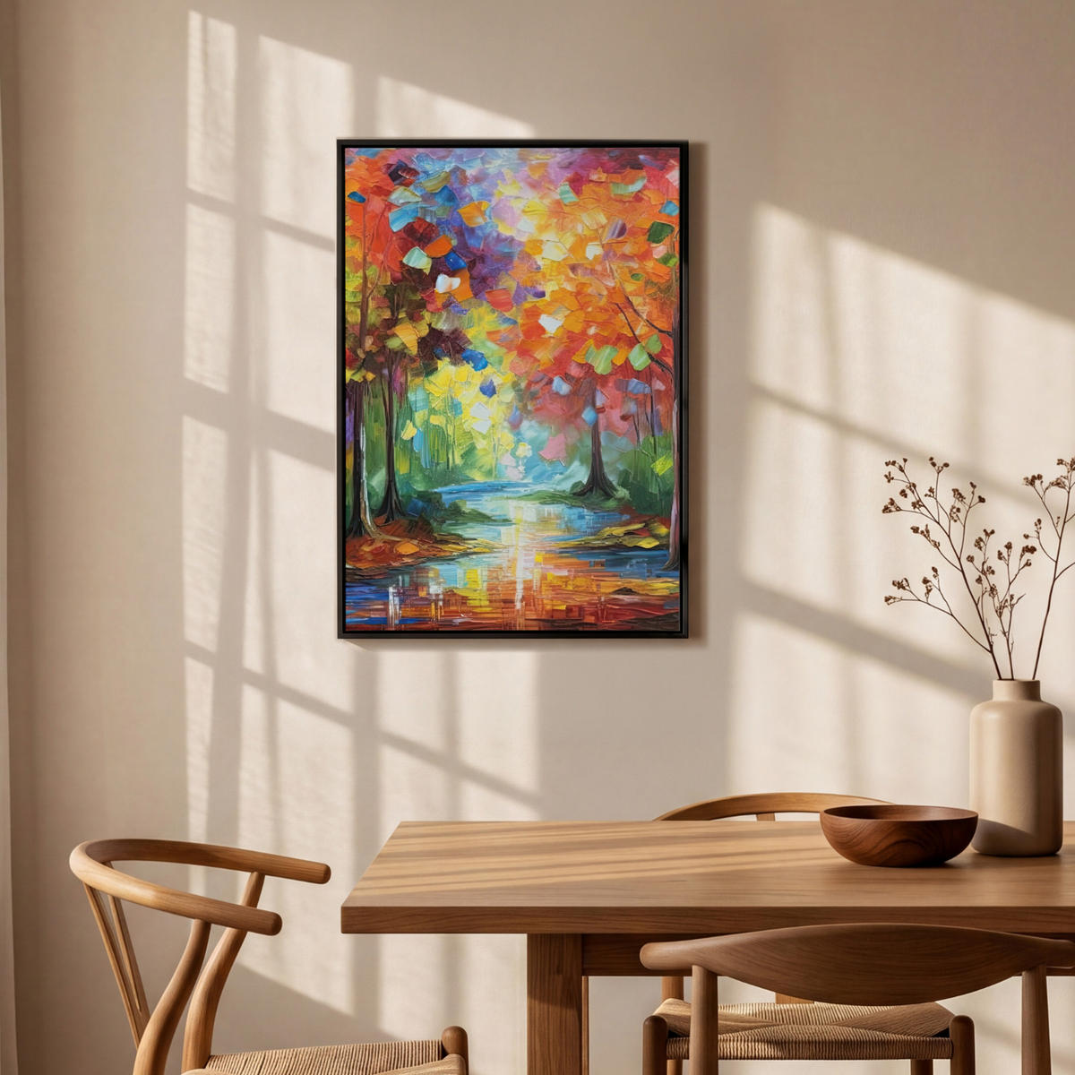 LEINWAND Bilder mit Rahmen - Landschaft - Wald - Farben - Natur - 60x90 - Multicolor, Textil (60/90cm) - MuchoWow