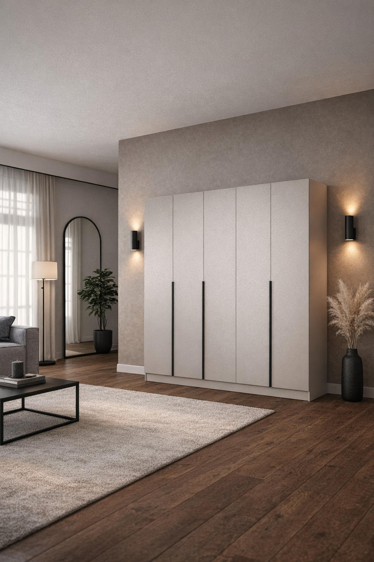 DREHTÜRENSCHRANK Riva 250 cm Kaschmir – platzsparend mit Innenspiegel & Kleiderstange - Kaschmir, Holzwerkstoff (250/215/61cm) - BM-Möbel