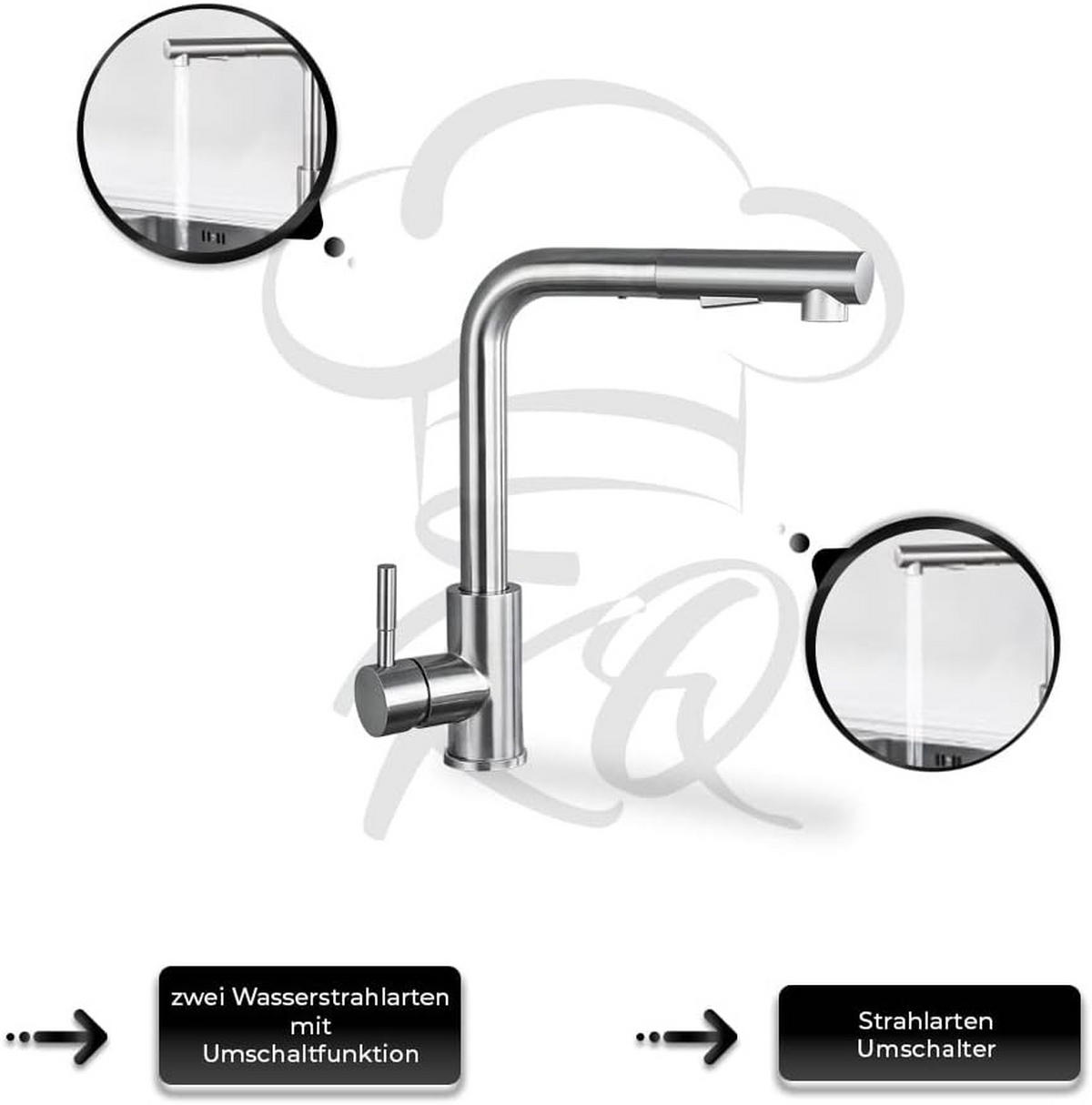 KÜCHENARMATUR 31x26cm ausziehbare Brause - Silberfarben, Metall (22/6/44cm) - KitchenQuality